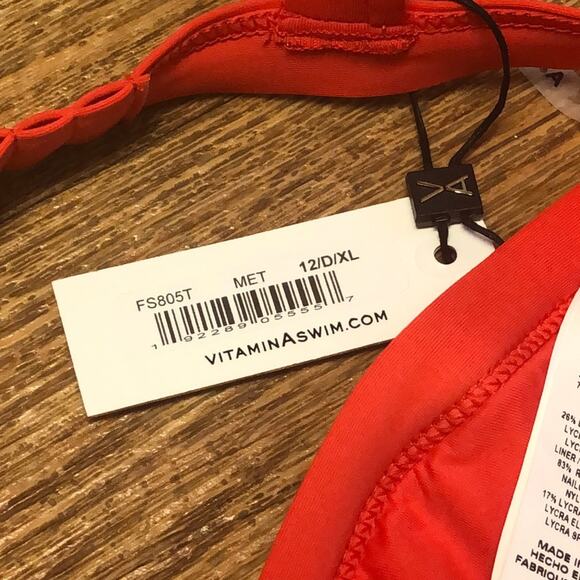 Vitamin A Cheryl Bikini Swim Top in Red Size 12 - Picture 10 of 10